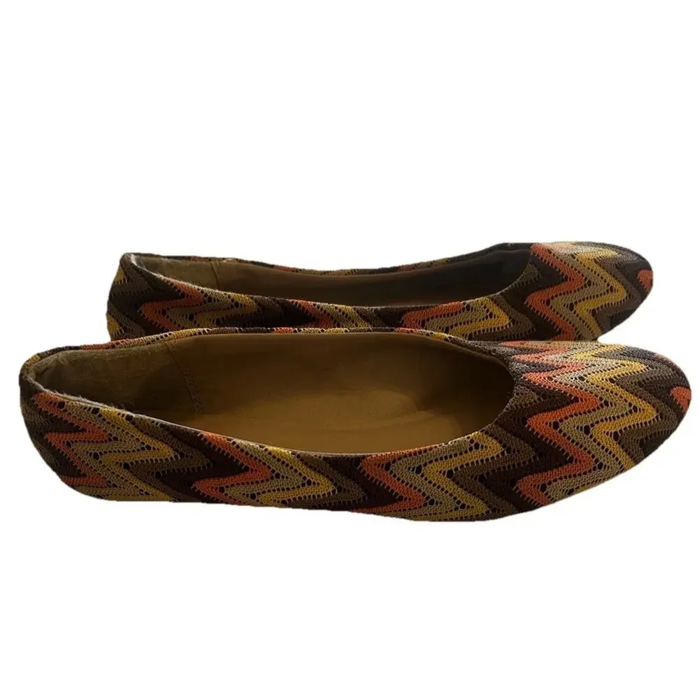 Kalli Women's Crochet Flats Size‎ 10M Brown Zig Zag Textile Shoes 70s Hippie